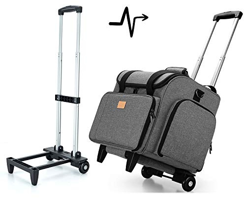 Luxja Overlocker Bag, Overlocker Case with Detachable Trolley Dolly, Serger Bag for Most Standard Overlocker Machine, Grey