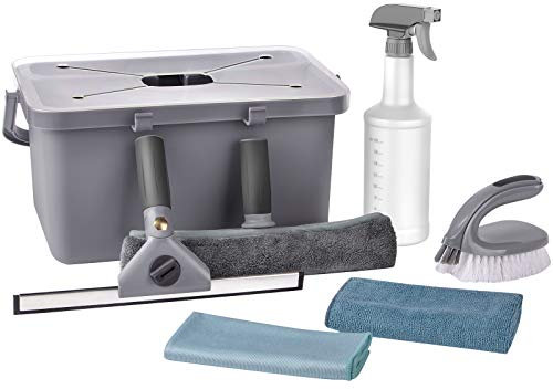 MR.SIGA Haushaltsreinigungsset 7er Set, 1 Fensterabzieher, 1 Mikrofaser-Fensterwäscher, 1 Reinigungsbürste, 1 Sprühflasche, 2 Mikrofasertücher, 1 Aufbewahrungsbox