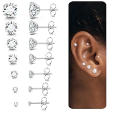 LOLIAS 6 - 7 par små örhängen i kirurgiskt stål örhängen för kvinnor och män. Öronringar i kubisk zirkonia, hypoallergena örhängen, broskörhängen, öronpiercing., Kubisk zirkonia Metall