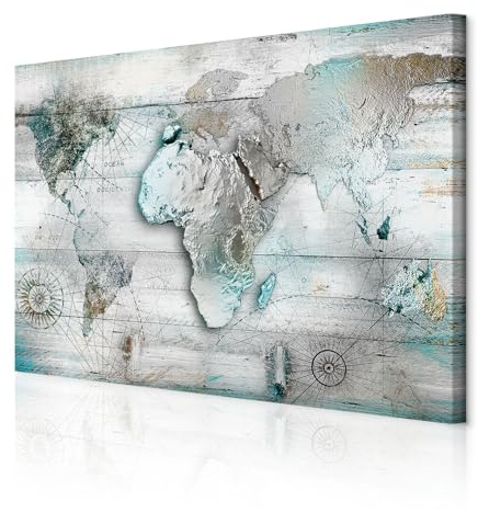 decomonkey Akustikbild Weltkarte 120x80 cm 1 Teilig Leinwand Modern Bilder Wandbilder XXL Schallschlucker Schallschutz Akustikdämmung Wandbild Deko Leise Vintage Retro