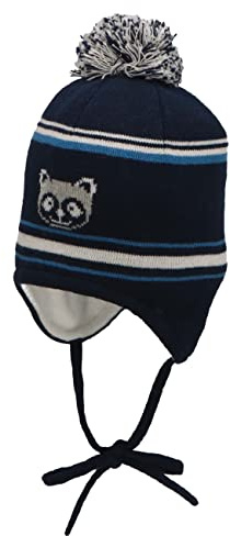 Sterntaler Baby Jungen Mütze Baby GOTS Bommelmütze Waschbär Mütze - Mütze Baby - aus Baumwolle mit Ohrenklappen und Bindeband - Marine, 39