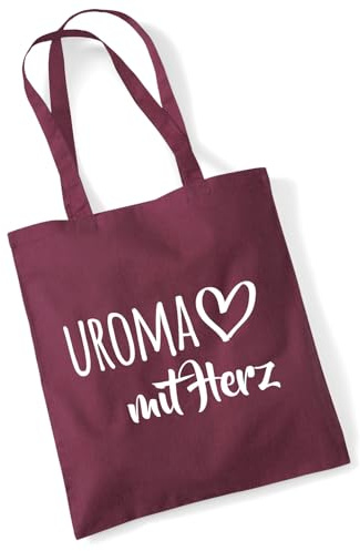 Huuraa Jutebeutel Uroma mit Herz Geschenk | Baumwollbeutel 10 Liter Stoffbeutel Beutel aus Baumwolle Tasche Geschenkidee Einkaufstasche Langen Henkel