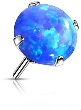 Paula & Fritz® Push-In Aufsatz Silber Synthetischer Opal Blau Titan-IUM Grade 23 Piercing 3-mm Stein Ohr-Stecker Labret Stud Nipple Straight Barbell