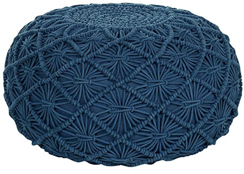 Pouf Baumwolle blau geflochten Makramee rund ⌀ 50 cm Strickhocker Boho Berkane
