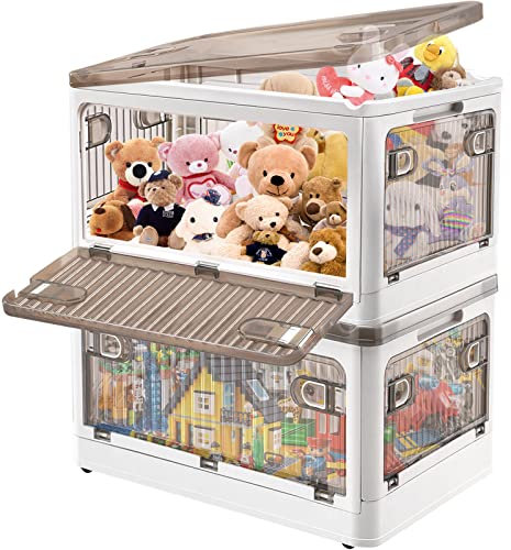 28 Liter Aufbewahrungsbehälter mit Deckeln, 2 Packungen Groß Kunststoff Stapelbar Spielzeug Aufbewahrungsbehälter Box Organisator, Zusammenklappbar Aufbewahrungsbehältnisse Behälter Bins mit Rädern