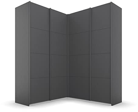 Rauch Möbel QUADRA, Eckschrank, Farbe Grau metallic, Breite 181 cm | Eckschrank mit Schwebetüren, 4-türig, für Schlafzimmer, Gästezimmer, Ankleidezimmer, Garderobe