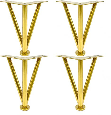 4 Stück Tischbeine Metall,Möbelbeine Verstellbar,Diy Moderne Haarnadel Möbelfüße,Schwarz/Gold/Silber Möbelfüsse,Sofa Bett Schrank Couchtisch Ersatz Tischfüße,Wasserdicht/Rostfrei,Gold-10cm/3.9in