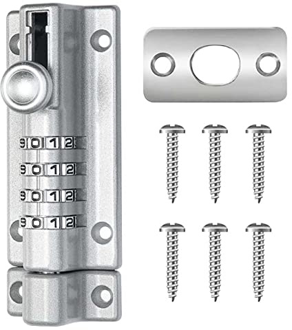 Zahlenschloss mit 4 Zahlen, Sicherheitsverriegelung, ohne Schlüssel, Schiebeverschluss, abschließbar, Padbolt mit Schrauben, manipulationssicherer Türriegel für Schrank/Garage/Garten (C