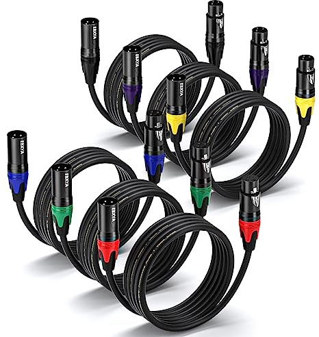 EBXYA XLR Cables, 1.5 Feet 6-Pack XLR Male to Female Microphone Cable, 3-Pin Balanced XLR Speaker Cable, Multi-Colored Mic Cord for Mic Mixer, Speaker Systems, Radio Station, Podcast