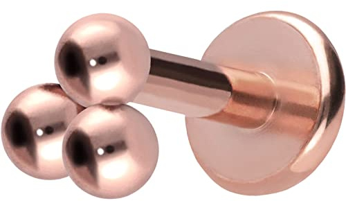 PIERCINGLINE Titan Labret mit Push Fit 3 KUGELN Piercing Ohr Conch Tragus Lippe Nase Medusa Farb & Größenauswahl