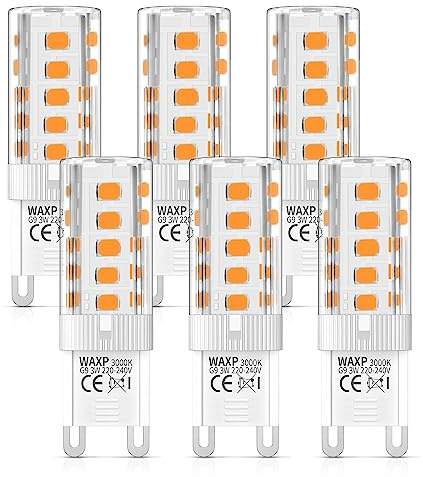 G9 LED Bulbs Warm White 3W, No Flickering, 3000K, Equivalent 30W G9 Halogen Light Bulbs, Non-Dimmable, 6 Pack
