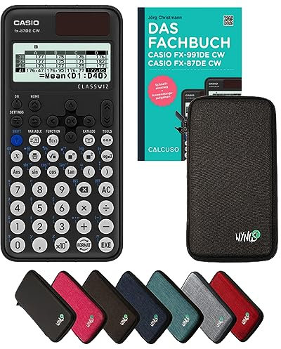 Casio fx-87DE CW Incl. Funda Protectora Gris Oscuro y Libro especializado (160 páginas, DIN A5) – Calculadora científica – Smart Set (Alemán)