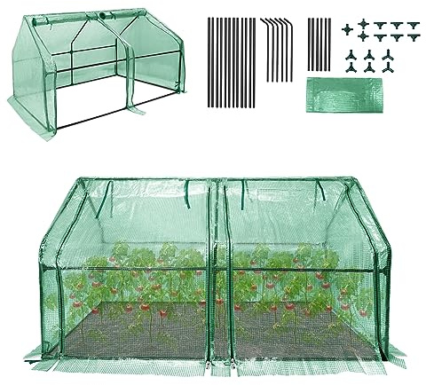 YARDIN Foliengewächshaus Gewächshaus Tomatenhaus mit 2 aufrollbare Tür für Garten Aufzucht Pflanzen, Isoliertasche, UV-beständige, Spitzdach (Grün, 180 x 90 x 90cm)