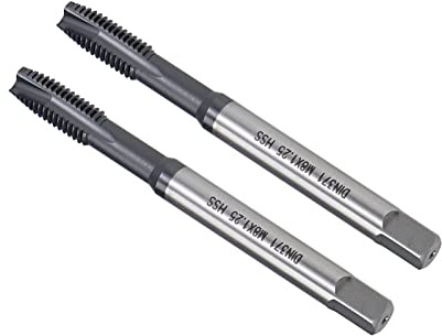 CoCud 2 Pcs Tarauds à Vis Cannelés Spirale Métrique M8 x 1.25 Filetage | Taraud à Filetage Hélicoïdal Revêtu Ticn Acier Rapide Din371/376, Applications Pour Taraudage Perçage Machine