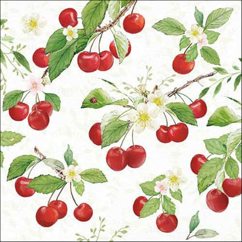 Ambiente 20 Servietten Essen Kirschen an Blütenzweige als Tischdeko. Papierservietten mit Motiv. Auch für Decoupage und Serviettentechnik 33x33cm