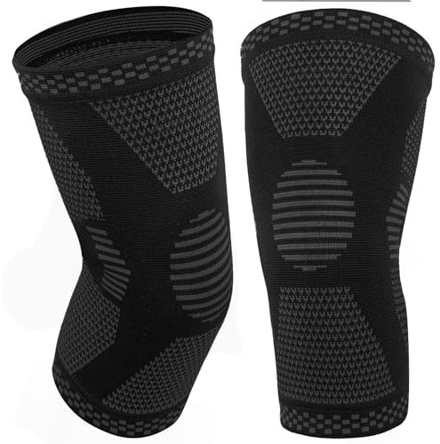 MILAIUN Kniebandage Damen Männer, 2 Stück Bandage knie mit Anti-Rutsch-Streifen & Elastische, Kompressions kniestütze für Sport, Orthopädische, Arthrose,Meniskus, Krafttraining (Schwarz-M)