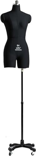 SAFWEL Schneidermode Weiblich Schaufensterpuppe Verstellbare Schaufensterpuppe zum Nähen, Erwachsene Frauen kleiden Körpertorso mit Ständer und Rädern (Color : Black, Size : XXL-88)