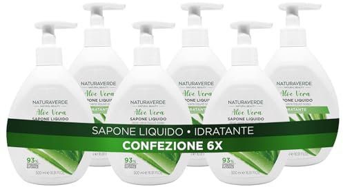 Naturaverde | Natural Beauty – Flüssigseife mit Aloe Vera, feuchtigkeitsspendende Seife, Inhaltsstoffe natürlichen Ursprungs, 6 x 500 ml