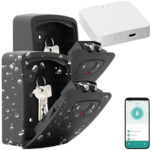 Xcase Aluminium-Schlüsselsafe: 2er-Set smarte Schlüssel-Safes, Fingerabdruck-Erkennung, App, Gateway (Schlüsselsafe mit App-Steuerung, Tresor zur Außenmontage, Wandhalterung)