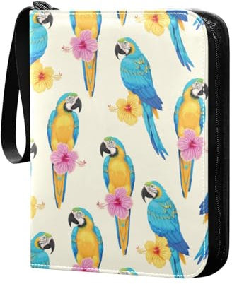 Ara Vögel Blumen Sammelkartenalbum 4 Taschen Kartenordner 50 Seiten 400 Karten PU Reißverschluss Kartenbinder Aufbewahrungshalter für Sportspielkarte
