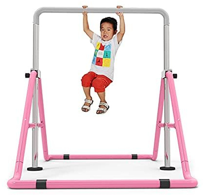 HINOPY Turnreck Gymnastik Kinder, Faltbar Turntrainingsgeräte Höhenverstellbar Turnstangen Garten Reck Reckanlage Turnstangen Horizontale Training Bar Trainingsgeräte Outdoor Fitness (Pink)…