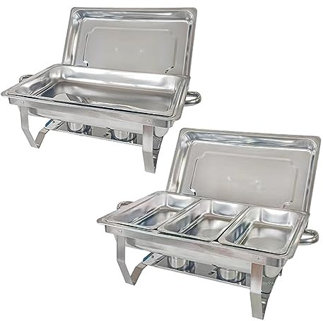 Chafing Dish Buffet Set Foldable Stainless Steel and Warmers with Water Pan Full Size or 1/2 or 3/1 Size Food Pan Fuel Holder and Lid Folding Stand,Triple grid+MonolatticeM