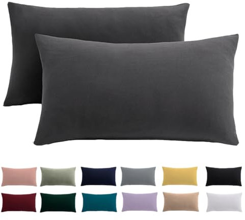 Kissenbezug 40 x 80 2er Set - Kopfkissenbezug 40x80 Anthrazit Für Kissen 100% Mikrofaser Kissenhülle Bügelfrei & Knitterfrei mit Reißverschluss