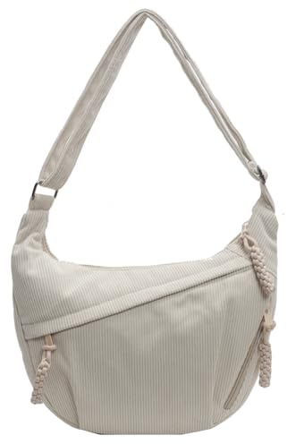 TIAASTAP Groß Umhängetasche Cord Tasche Half Moon Crossbody Bag, Schöne Bauchtasche Damen Cord Hobo Bag Messenger Bag Crossbag Shoulder Bag Women Handtasche Mittelgroß Schultertasche
