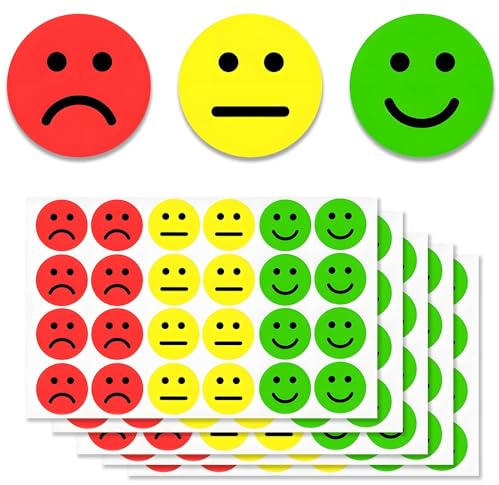 Casenly 2400 Stück 25mm Smile Stimmungsaufkleber, Smile und Traurige Aufkleber Sticker Rote Gelbe und Grüne Aufklebers Lächeln Aufkleber für Tagebuch Belohnung