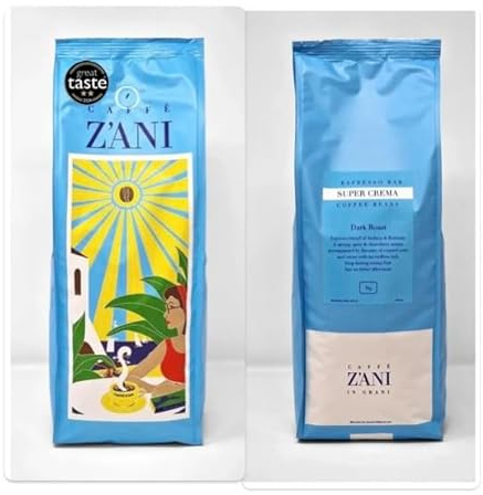 CAFFÈ Z'ANI SUPER CREMA Whole Espresso Coffee Beans 1kg | GREAT TASTE 2 STAR | Arabica/Robusta Italian Espresso Blend | Dark Roast Coffee Beans | for All Machines