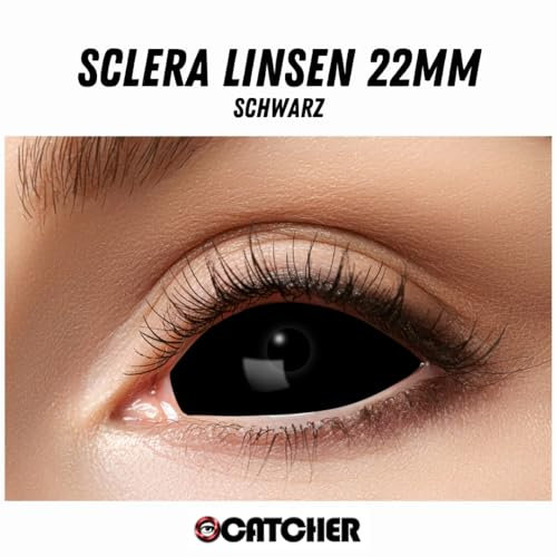 Eyecatcher Sclera Black Eye Kontaktlinse mit Minus Sehstärken Dioptrien Horror Halloween schwarze Kontalinsen 1 Linse (22mm, -2.25)