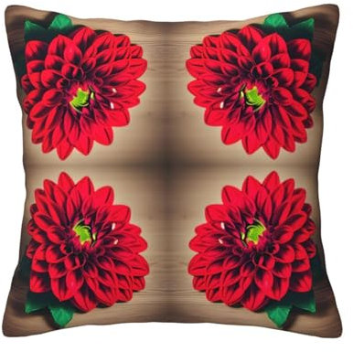 Kycvds Holzbrett, Retro-Blume, rote Dahlie, moderner Sofakissenbezug, dekorativer Kissenbezug, weicher Sofakissenbezug, für Innendekoration