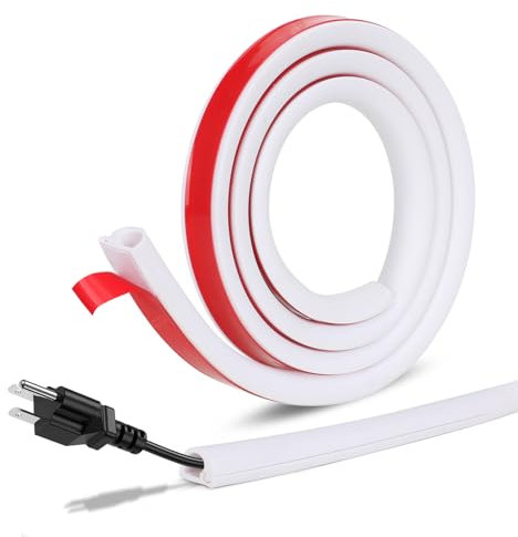 KATIMI Gaine de câble extérieure autocollante en PVC - Gaine de câble découpable - Blanc - Ignifuge - Double couche épaisse - Pour maison, bureau, magasin (1 m)