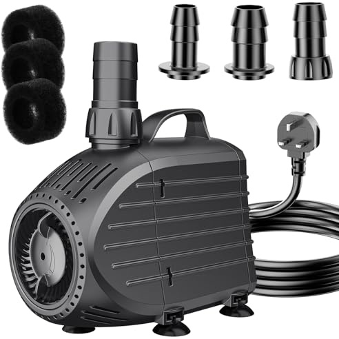 Biling 4500 L/H Submersible Water Pump with Filter, Low-Noise 80W Aquarium Pump, with Adjustable Flow Water Circulation for Fountains Water Features Garden Pond