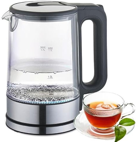 Bollitore Elettrico 1,7L in Vetro Borosilicato: Design Moderno, Potente 2200W, Sicuro con Spegnimento Automatico