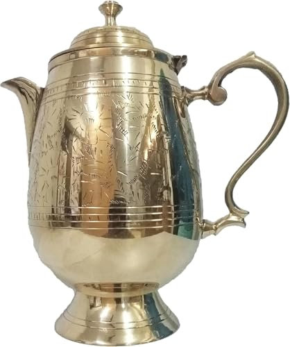 Brocca in ottone stile Mughlai, design goffrato, 1400 ml, per servire e conservare l'acqua
