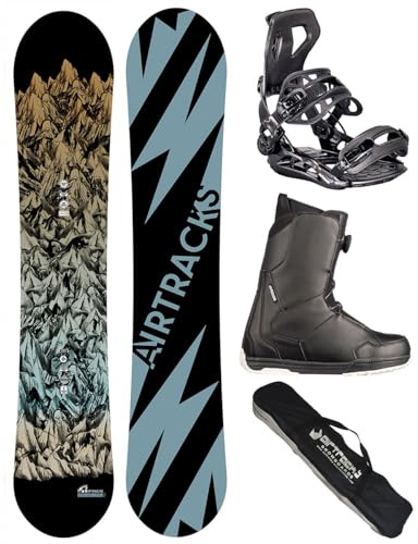 Airtracks Juego de snowboard para hombre Wide Mountain Lines Freestyle Freeride 156 – Fijación Master para snowboard – Botas blandas Master ATOP 40 – SB Bag