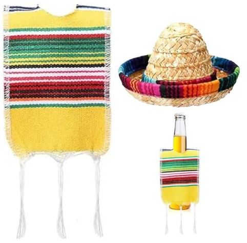 Vobumix liten sombrero-hatt ölflaska ponchos mexikansk festtillbehör för Cinco De Mayo öl tequila flaskor dekoration