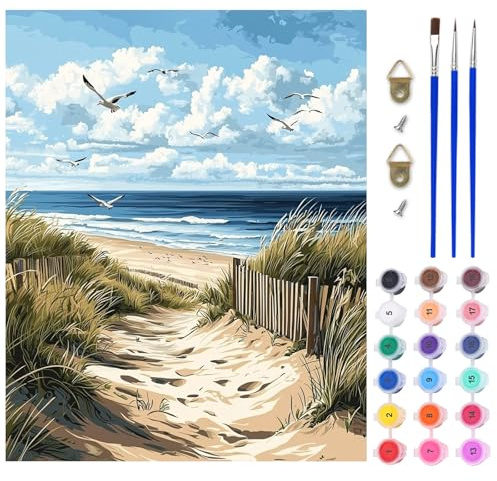 AIRDEA Sandy Beach Paint by Numbers for Adults, Coastal Painting by Numbers for Adults, DIY Acrylic Pigment Drawing Paintwork Arts and Crafts Painting Kit for Home Wall Decor 40x50 inch (No Frame)