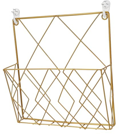 ULTECHNOVO Estante de Revistas en Decoración del Hogar para Almacenamiento Metálico Montado en Pared Estructura de Alambre Dorado , Soporte Compacto y Elegante