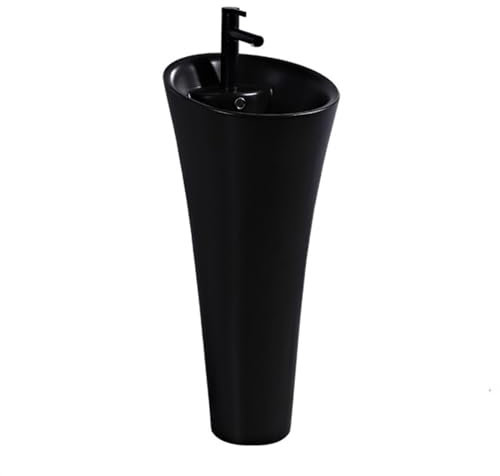 CAFIEDR Lavabo de pie de una Pieza con Columna y rebosadero, Lavabo de pie para baño con Grifo y desagüe, Lavabo de Pedestal de cerámica Moderno.(Negro)