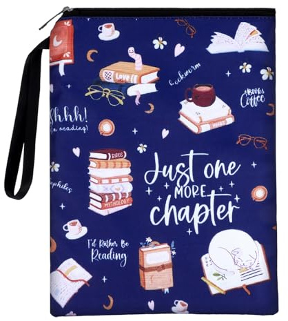 HJZHII Waterproof Book Sleeve, Just One More Chapter Book Covers with Zipper and Front Pocket Washable Books Protector for Readers Lovers Gifts Books Accessories for Travel Vacation