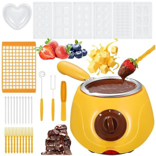 Fabricante automático de Fondue de crisol de Chocolate y Queso, sin Agua, Antiadherente, Incluso Calor, para Chocolate con Leche, Dulces, Mantequilla Yellow