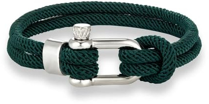 SLJYM Minimalist Nautical Rope Bracelet Double Strand Stainless Steel U-Shape Shackle Buckle Survival Jewelry For Men Women