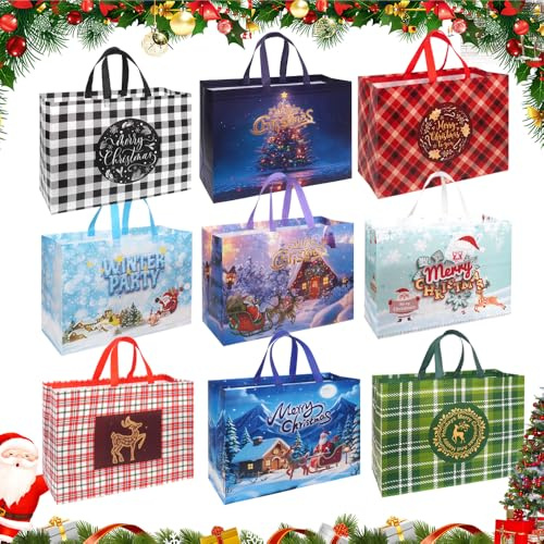 Geschenktüten Weihnachten Exquisit, Weihnachtstüten mit Griffen, Weihnachts Geschenktüten Groß, Tragbar Weihnachtstaschen, Wasserdicht Non Woven Faltbar, Wiederverwendbar Weihnachtsgeschenktüten | Weihnachten, Mit Griffen, Geschenkverpackung