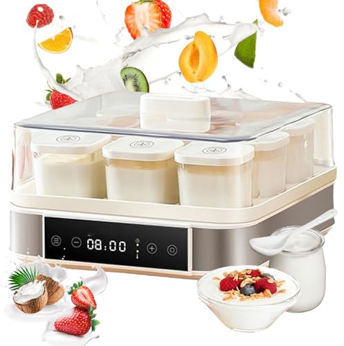 Ultimate Yogurt Maker, LCD Stainless Steel Probiotic Yogurt Makers with 9Pcs Glass Jars, Adjustable Temperature, Automatic Digital Yoghurt Machine with Time Control