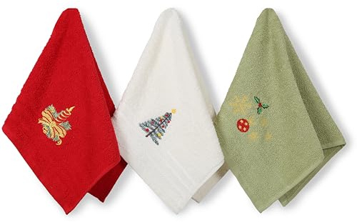 LAYNENBURG 3er-Set Gästehandtücher Weihnachten 30 × 50 cm – 100 % Baumwolle - weihnachtliches Design – kleine Frottee Xmas Handtücher klein für Gäste-WC (Advent)