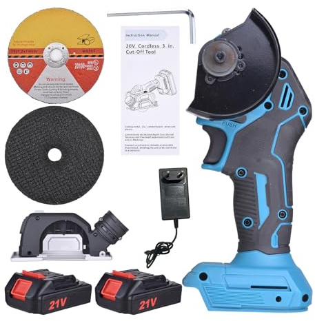 Kit de amoladora angular inalámbrica, potente amoladora de metal eléctrica recargable de 20 V con de cambio rápido de cuchilla para cortar madera, azulejos, mármol, piedra,