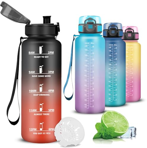 Mujigaga Gourde 1.5L, Gourde Sport, Anti-Fuite, Gourdes Motivation avec Marqueur de Temps, Bouteille Réutilisable, Facile à Nettoyer, Bouteille d'eau pour Running, Fitness, Cámping