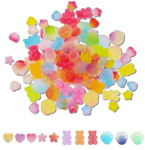 Tokaneit Adornos de Gelatina y Resina Plana 100pcs, Lindos Abalorios de Resina Accesorios Kawaii, Colores Degradados, para Fundas de Móvil, Decoración de Uñas, Scrapbooking y hacer manualidades